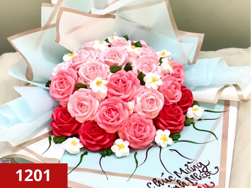 1201 - Bánh kem trang trí bó hoa hồng